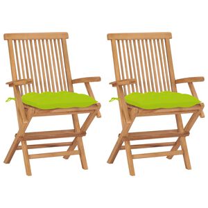 vidaXL Opklapbare stoelen met felgroene kussens, 2 stuks, massief teakhout