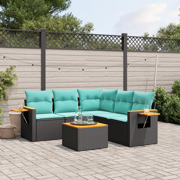 vidaXL 6-delige Loungeset met kussens poly rattan zwart