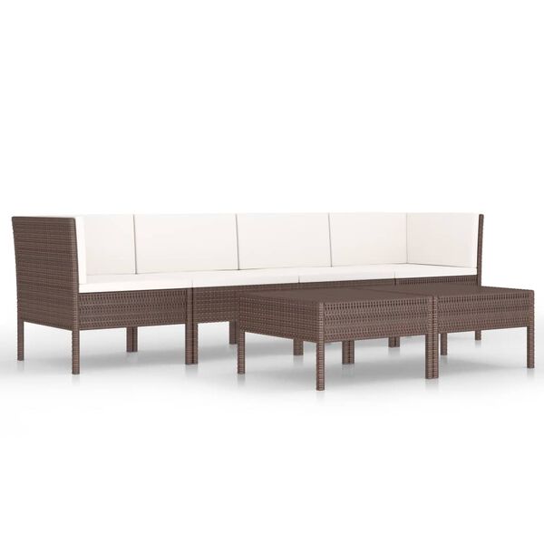 vidaXL 6-delige Loungeset met kussens poly rattan bruin