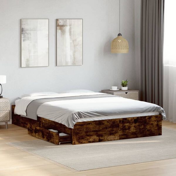 vidaXL Bedframe met lades bewerkt hout gerookt eikenkleurig 120x190 cm