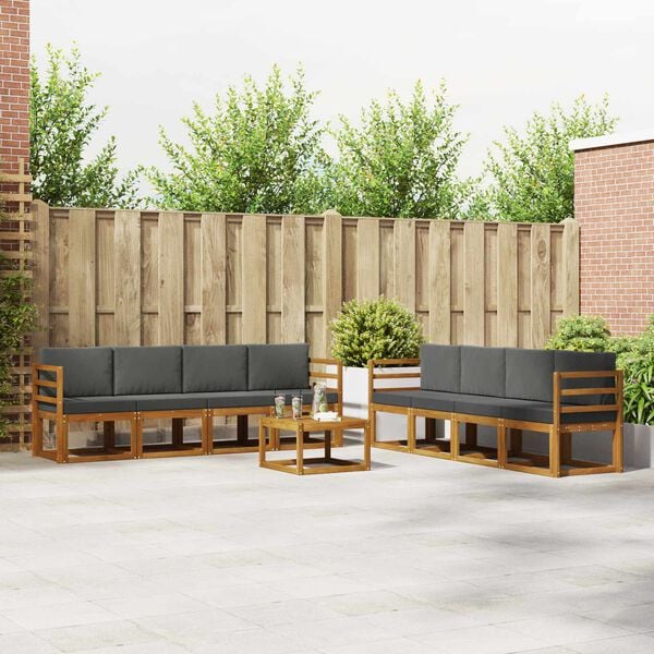 vidaXL Buiten bankenset met kussen 9 pcs Natuurlijk en Antraciet