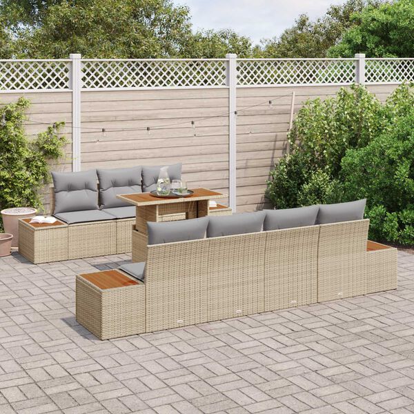 vidaXL Tuin Sofa Set met opslag 8 pcs Beige Poly riet