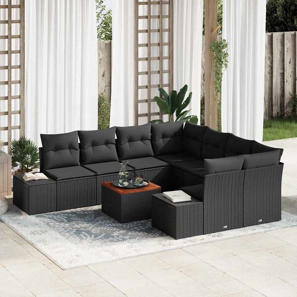 vidaXL Tuin Sofa Set met kussen 9 pcs Zwart Poly riet