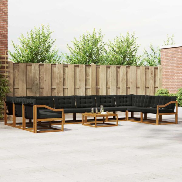 vidaXL Buiten bankenset met kussen 11 pcs Natuurlijk en Zwart