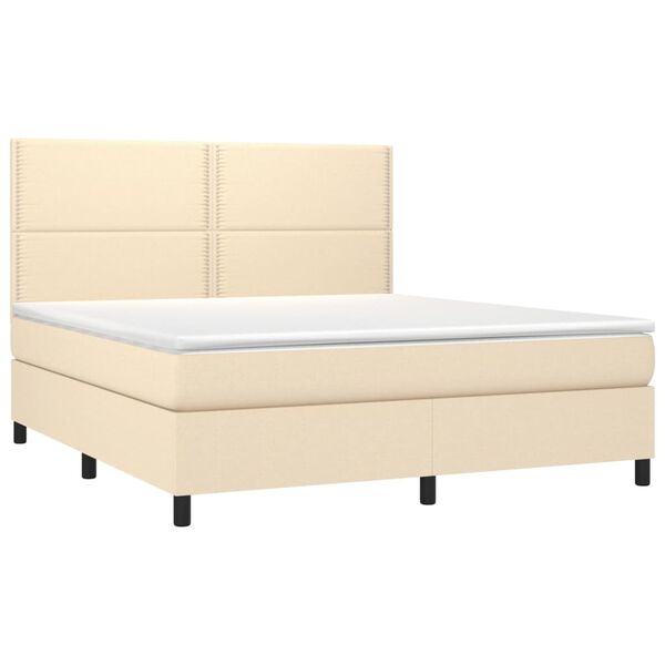 vidaXL Boxspring met matras en LED stof cr&egrave;mekleurig 180x200 cm
