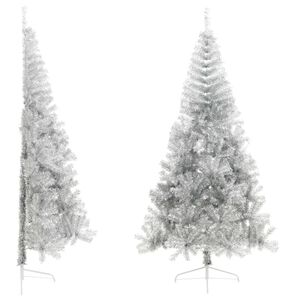 vidaXL Kunstkerstboom half met standaard 210 cm PET zilverkleurig
