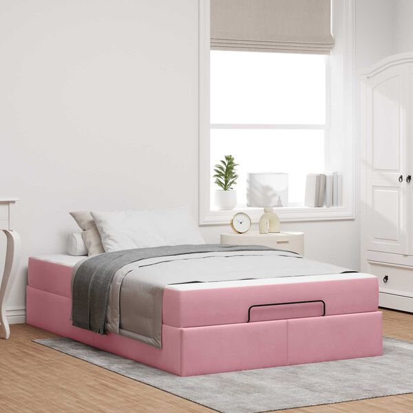 vidaXL Bedframe met matras met matras 2 pcs Roze Fluweel