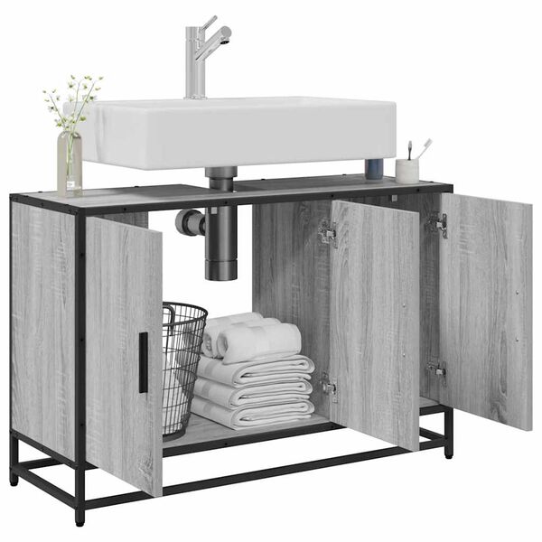 vidaXL Wastafelkast 90x33x60 cm bewerkt hout grijs sonoma eikenkleurig