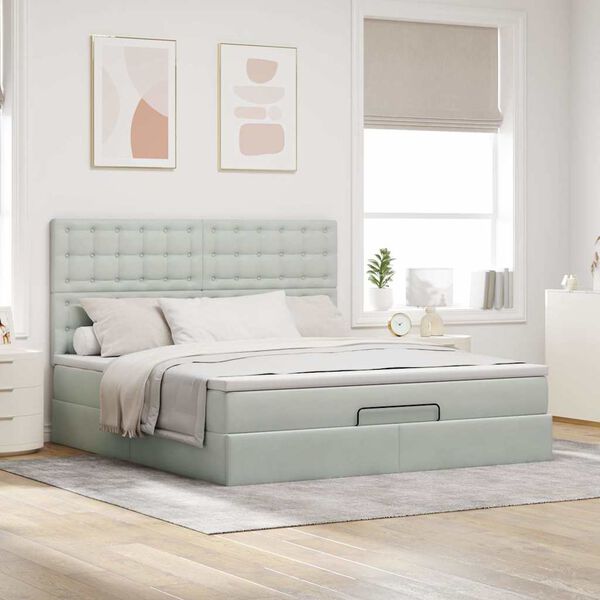 vidaXL Ottoman bed met matrassen 180x200cm fluweel lichtgrijs