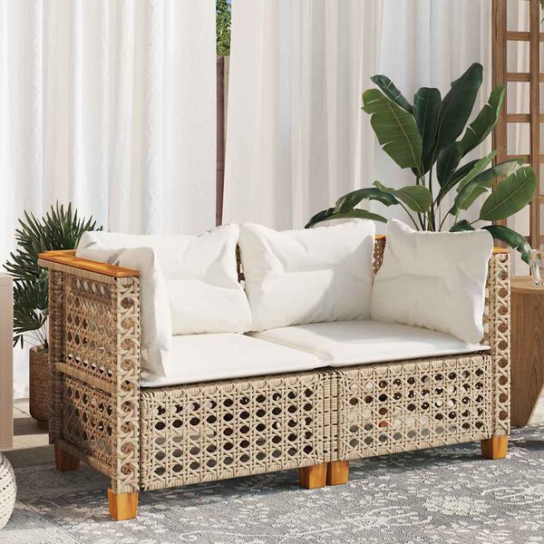 vidaXL Tuinbanken 2 st met kussens poly rattan beige