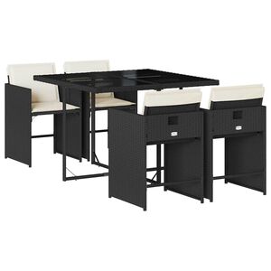 vidaXL 5-delige Tuinset met kussens poly rattan zwart