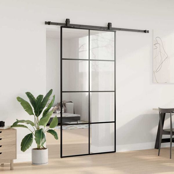 vidaXL Schuifdeur met beslagset 102,5x205 cm ESG glas zwart
