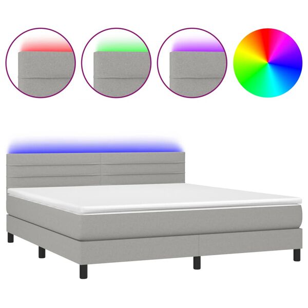 vidaXL Boxspring met matras en LED stof lichtgrijs 180x200 cm