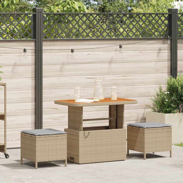 vidaXL Tuin eettafelset Beige poly rattan