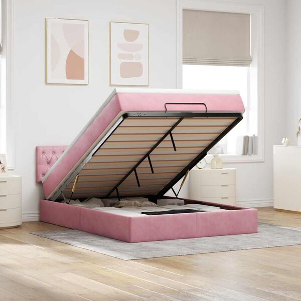vidaXL Ottoman bed met matras en LED's 140x200cm fluweel roze
