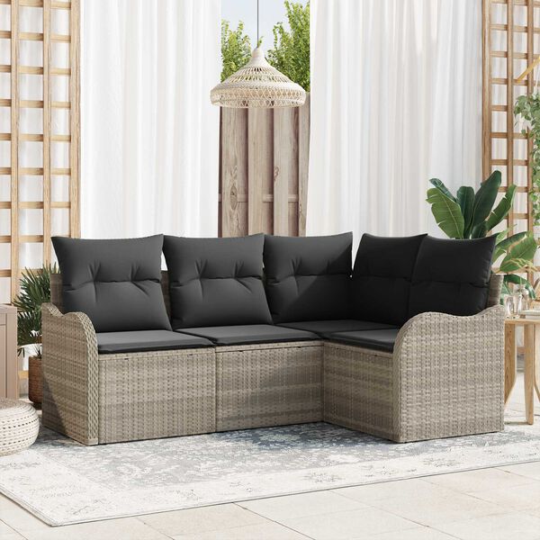 vidaXL Tuin Sofa Set 4 pcs Lichtgrijs poly rattan