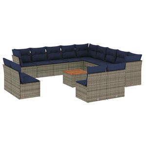 vidaXL 14-delige Loungeset met kussens poly rattan grijs