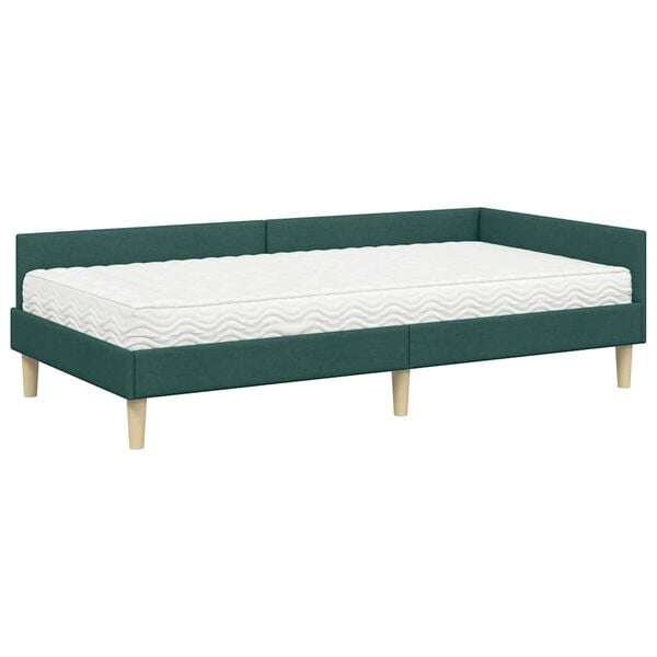 vidaXL Hoekbedframe met Matras met matras 2 pcs Groen Stof