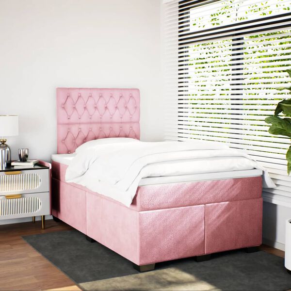 vidaXL Boxspring met matras fluweel roze 120x200 cm