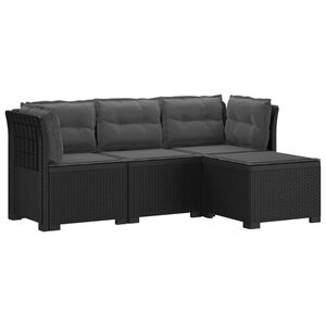 vidaXL 4-Persoons Tuinbank met Kussens Rieten Look PP Antraciet