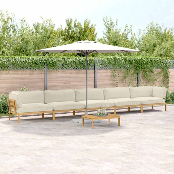 vidaXL Bankstel met kussen Effen 6 pcs Cr&egrave;me Massief Acaciahout