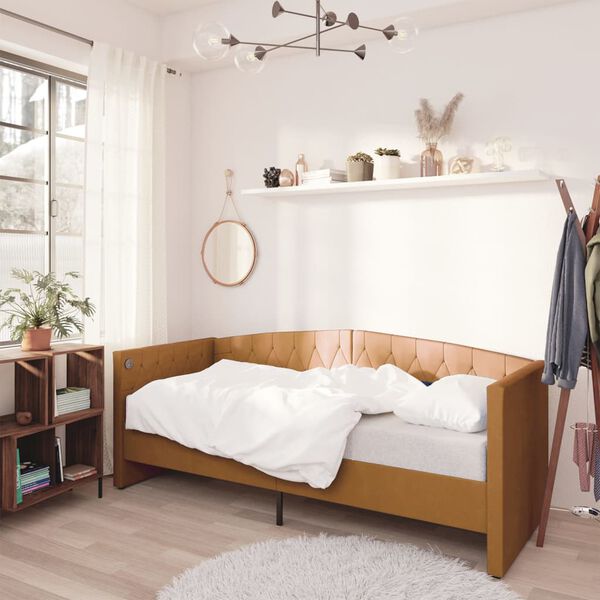 vidaXL Slaapbank met matras en USB fluweel bruin 90x200 cm