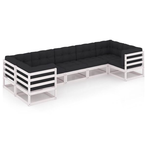 vidaXL 7-delige Loungeset met kussens massief grenenhout wit