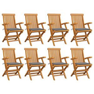vidaXL Opklapbare stoelen met grijze kussens, 8 stuks, massief teakhout