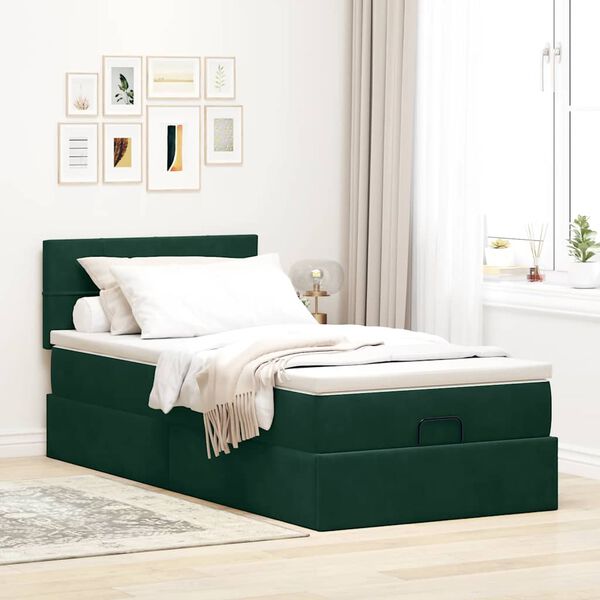vidaXL Ottoman bed met matras 100x200 cm fluweel donkergroen
