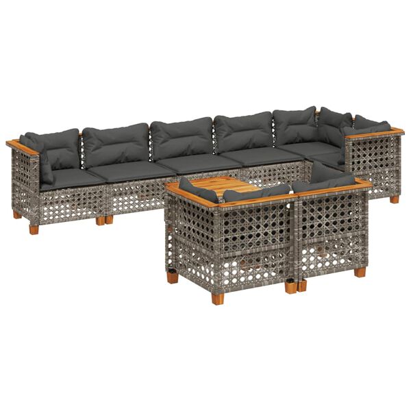 vidaXL 9-delige Loungeset met kussens poly rattan grijs
