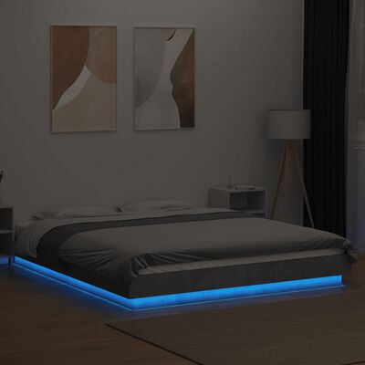 vidaXL Bedframe met LED-verlichting bewerkt hout betongrijs 160x200 cm