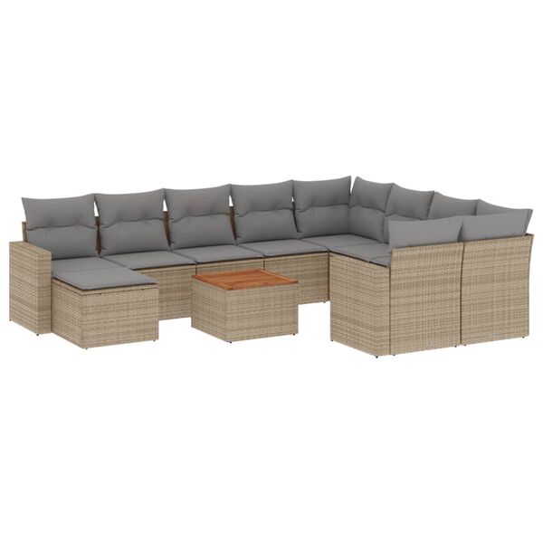 vidaXL 11-delige Loungeset met kussens poly rattan gemengd beige