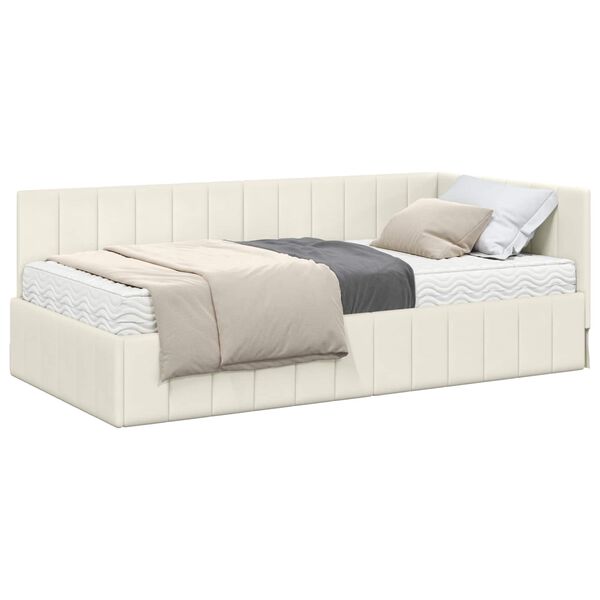 vidaXL Hoekbedframe met Matras met matras 2 pcs Cr&egrave;me Fluweel