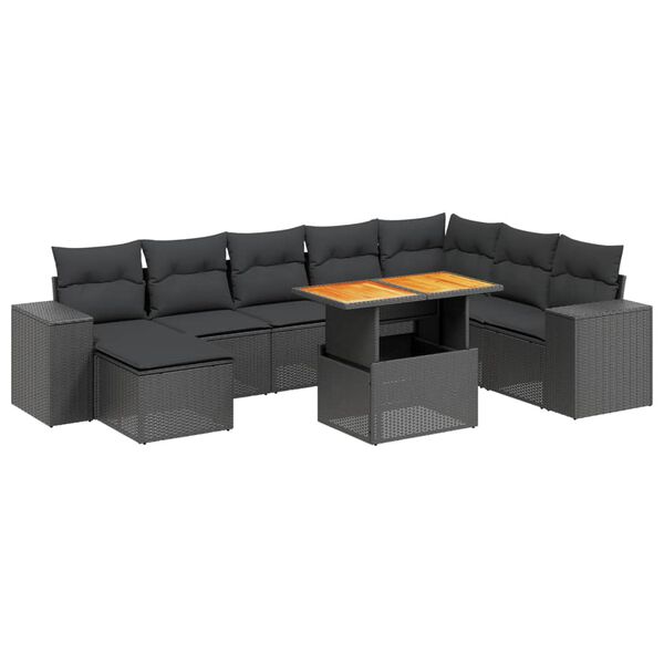 vidaXL 9-delige Loungeset met kussens poly rattan zwart