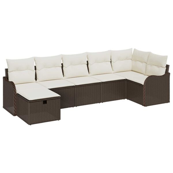 vidaXL Tuin Sofa Set met kussen met opslag 7 pcs Bruin Poly riet