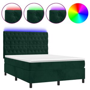 vidaXL Boxspring met matras en LED fluweel donkergroen 140x190 cm