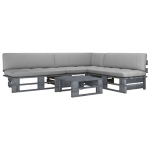 vidaXL 4-delige Loungeset pallet met kussens grijs ge&iuml;mpregneerd hout