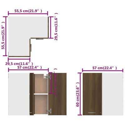 vidaXL Hanghoekkast 57x57x60 cm bewerkt hout bruin eikenkleur