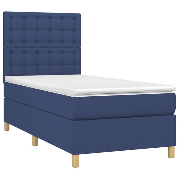 vidaXL Boxspring met matras stof blauw 90x190 cm