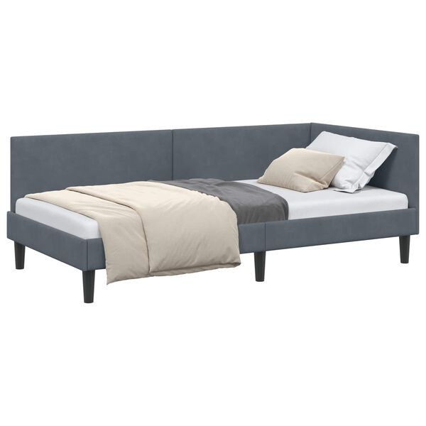 vidaXL Hoekbedframe Donkergrijs 90 cm x 190 cm VelvetenPlywood