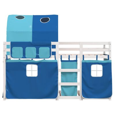 vidaXL Stapelbed met gordijnen 75x190 cm massief grenenhout blauw