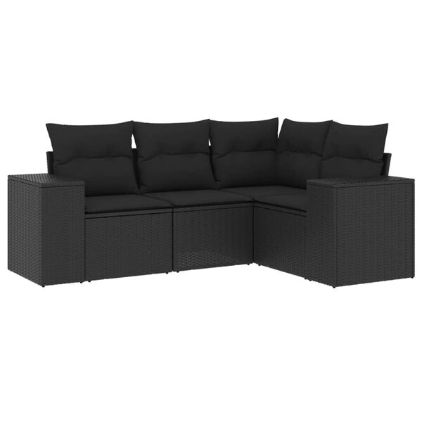 vidaXL 4-delige Loungeset met kussens poly rattan zwart