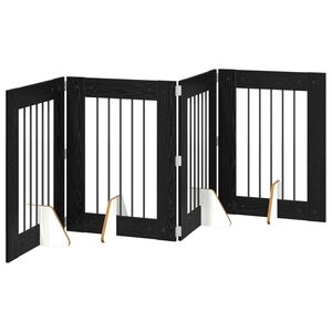 vidaXL Opvouwbaar hondenhek met standaards 4 st Zwart eiken 241 cm