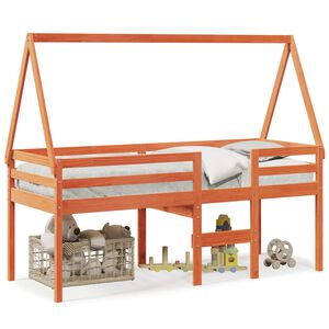 vidaXL Hoogslaper met dak massief grenenhout wasbruin 90x190 cm