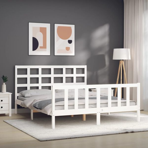 vidaXL Bedframe met hoofdbord massief hout wit