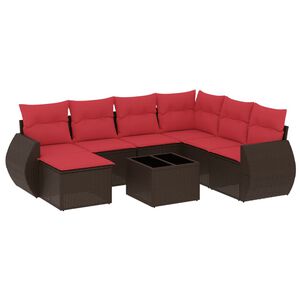 vidaXL 8-delige tuinbankset met kussens, bruin polyrotan
