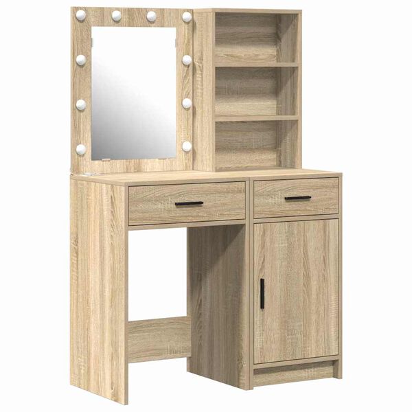 vidaXL Make-up tafel set met LED 2 pcs Sonoma Eiken Bewerkt hout