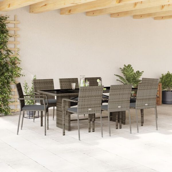 vidaXL 9-delige Tuinset met kussens poly rattan grijs