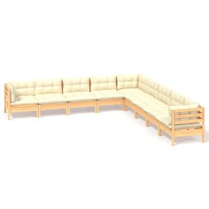 vidaXL 9-delige Loungeset met cr&egrave;mekleurige kussens massief grenenhout