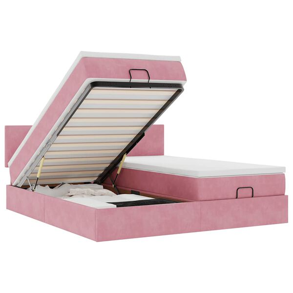 vidaXL Ottoman bed met matrassen 200x200cm fluweel roze